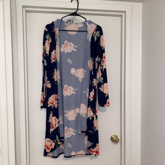 Sweaters - Floral Hooded Cardigan